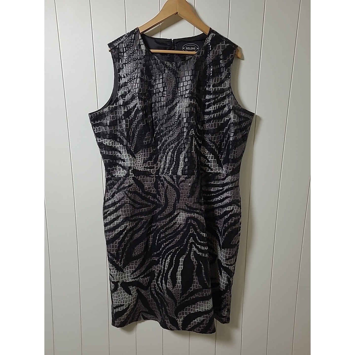 Vtg 90s Faux Leather Selene Sport Sleeveless Dress 1x Black Animal Print